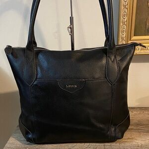 Lodis Siera EUC Black Pebbled Leather Shoulder Bag Tote 12x12x4 10” Strap Drop